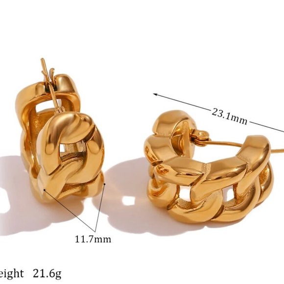 NEW CHUNKY HOOP 18K GOLD CUBAN CHAIN EARRINGS, BEAUTIFUL EARRINGS, CUTE EARRINGS - Picture 7 of 7